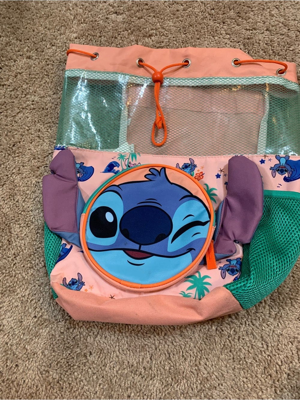 Disney Pink teal and purple Stitch Drawstring Backpack